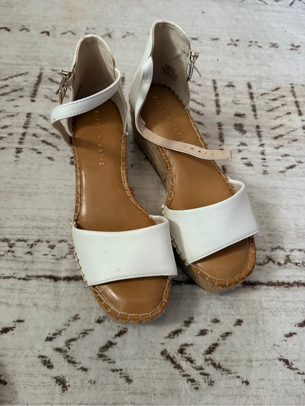 Kelly & Katie White Espadrille Wedge Sandals with Ankle Strap